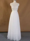 A-line V-neck Tulle Floor-length Appliques Lace Backless Cheap Wedding Dresses #Milly00022718