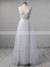 A-line V-neck Tulle Floor-length Appliques Lace Backless Cheap Wedding Dresses #Milly00022718