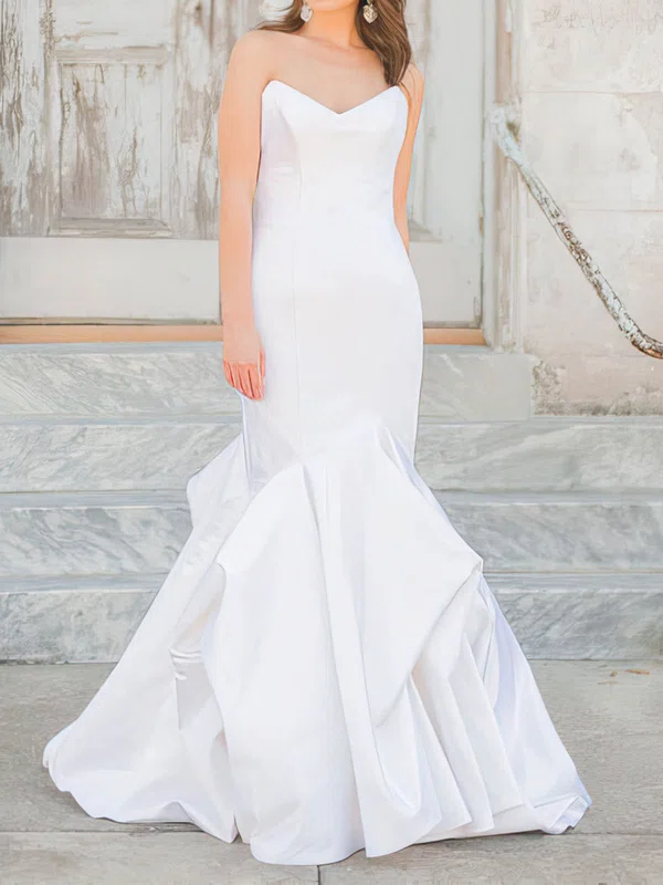 Trumpet/Mermaid V-neck Taffeta Floor-length Wedding Dresses With Cascading Ruffles #Milly00022719