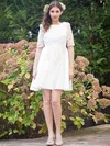 A-line Scoop Neck Satin Short/Mini Lace 1/2 Sleeve Backless Newest Wedding Dresses #Milly00022724