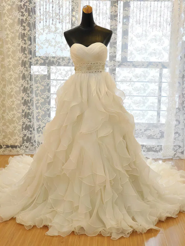 Ball Gown Sweetheart Organza Court Train Wedding Dresses With Cascading Ruffles #Milly00022730
