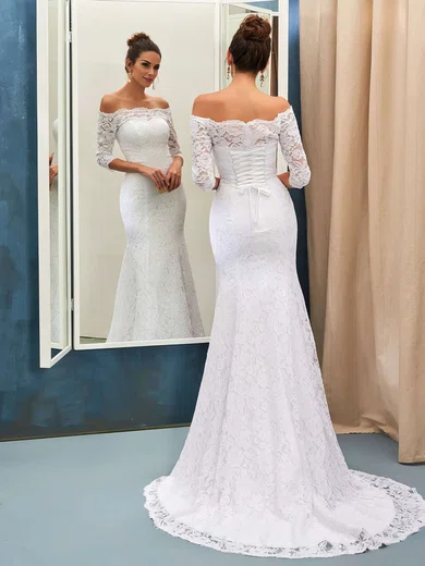 Long sleeve off the shoulder mermaid wedding clearance dress