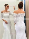 Trumpet/Mermaid Off-the-shoulder Lace Sweep Train Lace 3/4 Sleeve Top Wedding Dresses #Milly00022733