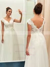 Nice A-line V-neck Tulle Floor-length Appliques Lace Backless Wedding Dresses #Milly00022734