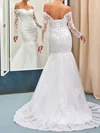 Trumpet/Mermaid Off-the-shoulder Tulle Sweep Train Wedding Dresses With Appliques Lace #Milly00022735