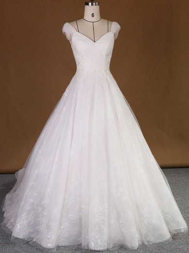 Princess V-neck Lace Tulle Court Train Appliques Lace Original Wedding Dresses #Milly00022740