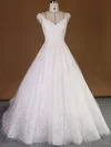Ball Gown V-neck Lace Tulle Court Train Wedding Dresses With Appliques Lace #Milly00022740