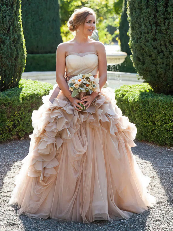 Ball Gown Sweetheart Tulle Court Train Wedding Dresses With Cascading Ruffles #Milly00022747