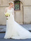 Trumpet/Mermaid Scoop Neck Tulle Court Train Appliques Lace 3/4 Sleeve Elegant Wedding Dresses #Milly00022754