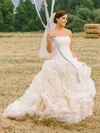 Princess Strapless Tulle Court Train Cascading Ruffles Amazing Wedding Dresses #Milly00022755