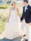 A-line Scoop Neck Satin Floor-length Wedding Dresses #Milly00022756