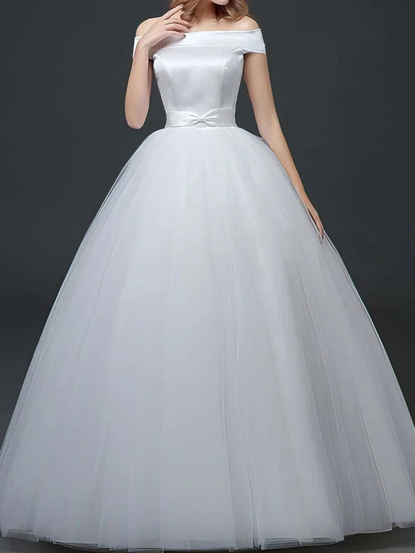 Ball Gown Off-the-shoulder Tulle Floor-length Wedding Dresses With Sashes / Ribbons #Milly00022760