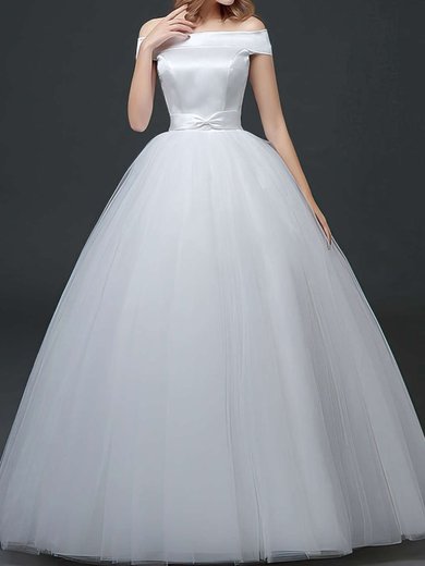 Ball Gown Off-the-shoulder Tulle Floor-length Wedding Dresses With Sashes / Ribbons #Milly00022760