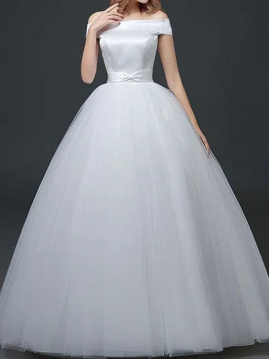 Ball Gown/Princess Off-the-shoulder Tulle Floor-length Wedding Dresses With Sashes / Ribbons #Milly00022760