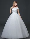 Ball Gown Off-the-shoulder Tulle Floor-length Wedding Dresses With Sashes / Ribbons #Milly00022760
