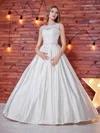 Ball Gown Illusion Lace Satin Floor-length Wedding Dresses With Sashes / Ribbons #Milly00022784