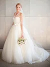 Ball Gown Halter Tulle Sweep Train Wedding Dresses With Sashes / Ribbons #Milly00022786