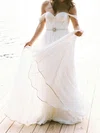 A-line Off-the-shoulder Chiffon Floor-length Wedding Dresses With Sashes / Ribbons #Milly00022791