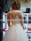 Ball Gown Scoop Neck Tulle Floor-length Appliques Lace 1/2 Sleeve Graceful Wedding Dresses #Milly00022795