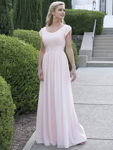 Empire Scoop Neck Chiffon Floor-length Beading Prom Dresses #Milly020102870
