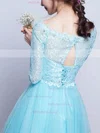 Pretty A-line Scoop Neck Lace Tulle Short/Mini Beading 1/2 Sleeve Prom Dresses #Milly020102871