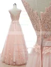 A-line V-neck Tulle Floor-length Appliques Lace Prom Dresses #Milly020102873