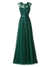 A-line Scoop Neck Tulle Floor-length Beading Prom Dresses #Milly020102882
