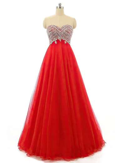 Ball Gown Strapless Floor-length Tulle Prom Dresses With Beading #Milly020102886