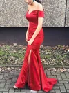 Trumpet/Mermaid Off-the-shoulder Satin Sweep Train Split Front Prom Dresses Sale #sale020102887