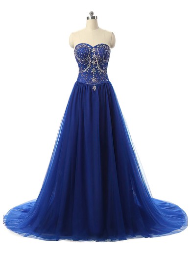 Princess Sweetheart Tulle Court Train Beading Prom Dresses #Milly020102899