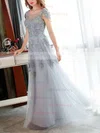 A-line Scoop Neck Tulle Floor-length Appliques Lace Prom Dresses #Milly020102900