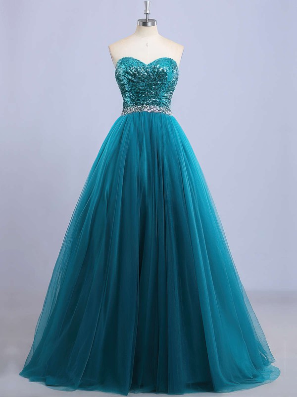 Princess Sweetheart Tulle Sequined Floor-length Beading Prom Dresses ...