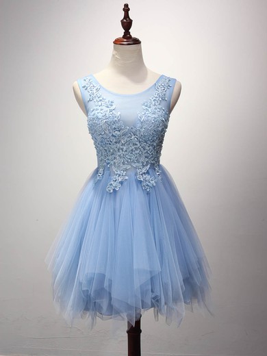 Cute A-line Scoop Neck Tulle Short/Mini Pearl Detailing Short Prom Dresses #Milly020102909