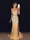 Trumpet/Mermaid Sweetheart Tulle Sweep Train Beading Prom Dresses #Milly020102914