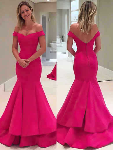 Trumpet/Mermaid Off-the-shoulder Satin Sweep Train Tiered Prom Dresses #Milly020102917