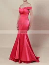 Trumpet/Mermaid Off-the-shoulder Satin Sweep Train Tiered Prom Dresses #Milly020102917