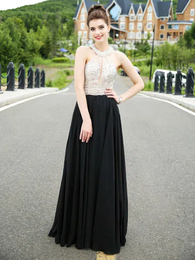 A-line Scoop Neck Chiffon Floor-length Crystal Detailing Prom Dresses #Milly020102928