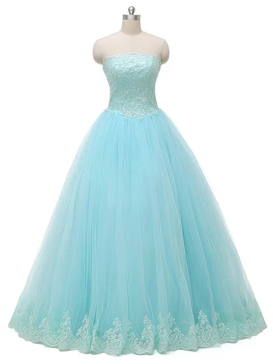 Ball Gown Strapless Tulle Prom Dresses With Appliques #Milly020102929