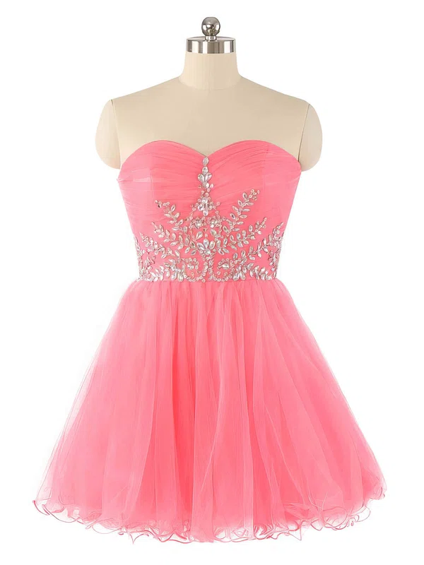 A-line Sweetheart Tulle Short/Mini Beading Wholesale Short Prom Dresses #Milly020102932