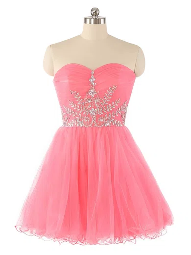 A-line Strapless Tulle Prom Dresses With Beading #Milly020102932