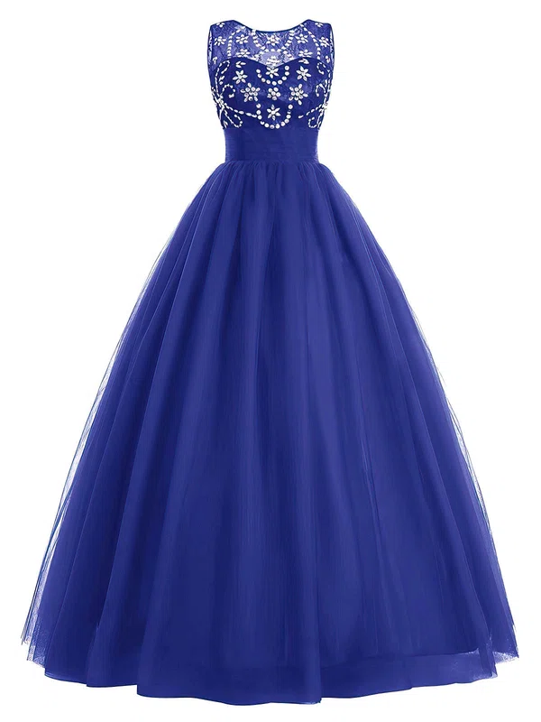 Online Ball Gown Scoop Neck Lace Tulle Floor-length Beading Royal Blue ...