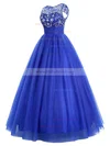 Online Ball Gown Scoop Neck Lace Tulle Floor-length Beading Royal Blue Open Back Prom Dresses #Milly020102948