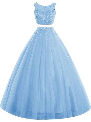 Ball Gown Illusion Tulle Two Piece Prom Dresses With Beading #Milly020102964