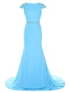 Top Trumpet/Mermaid Scoop Neck Chiffon Sweep Train Beading Cap Straps Backless Prom Dresses #Milly020102989