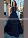 Princess Scoop Neck Satin Sweep Train Beading Prom Dresses #Milly020102999