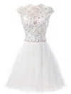 A-line High Neck Tulle Short/Mini Beading Short Prom Dresses #Milly020103010