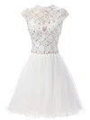 A-line High Neck Tulle Short/Mini Beading Prom Dresses #Milly020103010