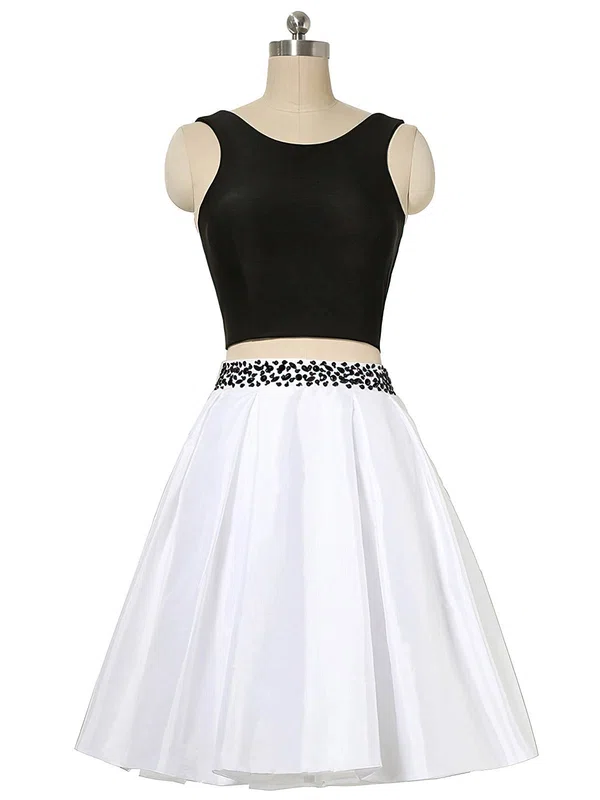 Simple A-line Scoop Neck Satin Short/Mini Beading Two Piece Backless Prom Dresses #Milly020103012