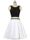 Simple A-line Scoop Neck Satin Short/Mini Beading Two Piece Backless Short Prom Dresses #Milly020103012
