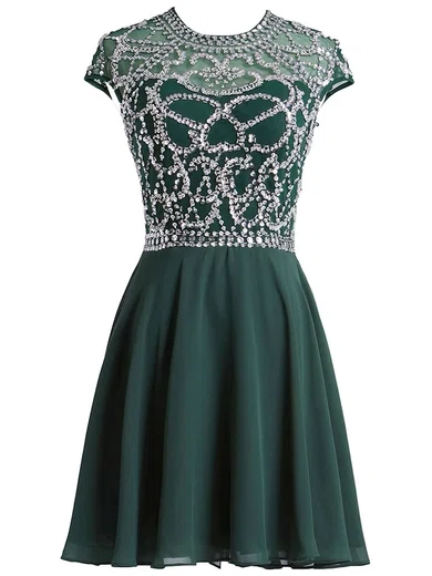 A-line Scoop Neck Chiffon Cut Out Prom Dresses With Beading #Milly020103016